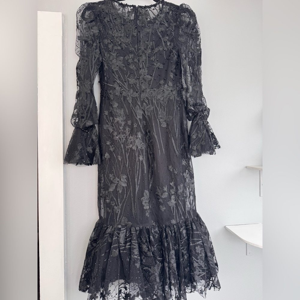 MAC DUGGAL Black Ruffle Wrist Embellished High Neck Midi size 6 - Picture 6 of 14